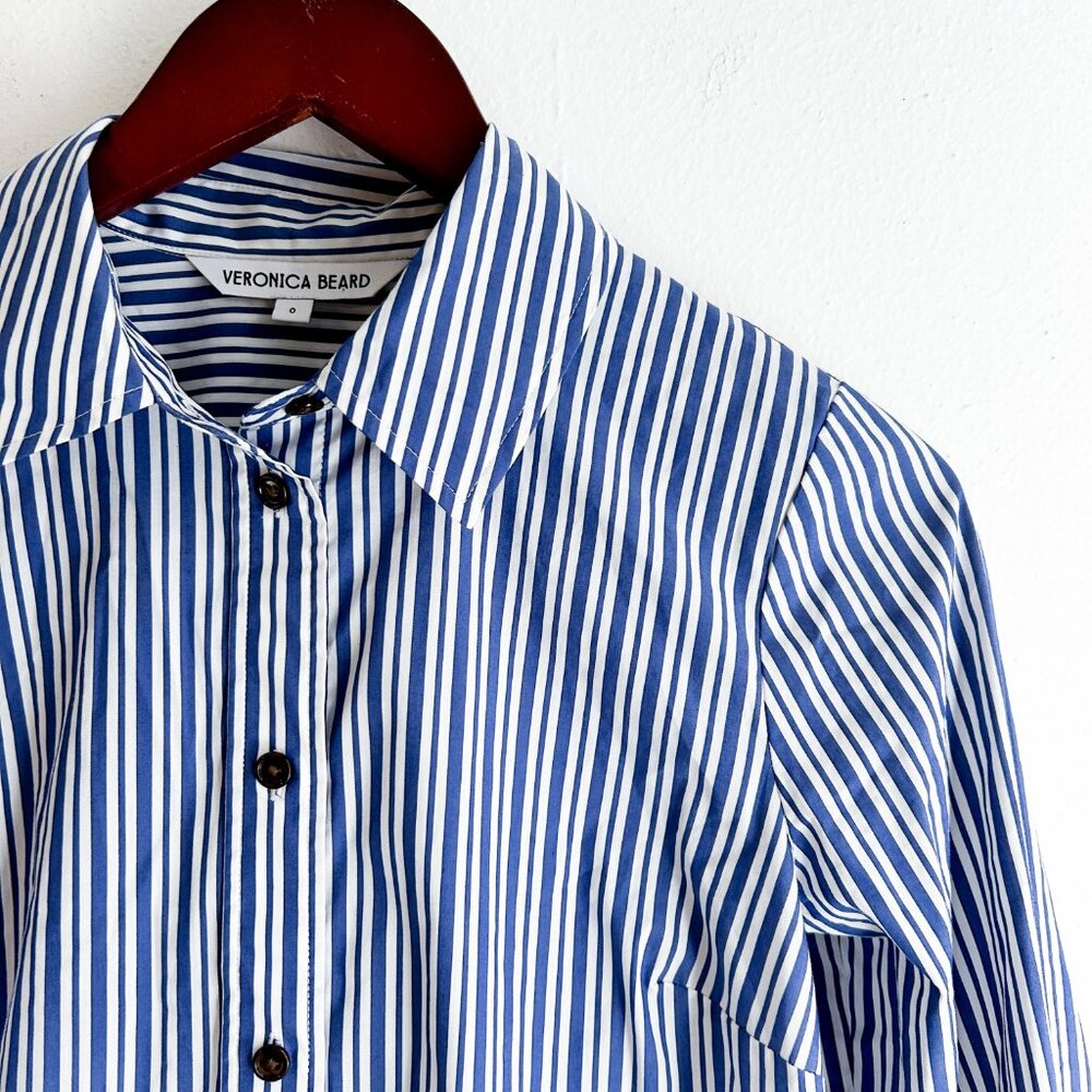 Veronica Beard Libby Striped Poplin Button Down Shirt in Classic Blue - Picture 6 of 10